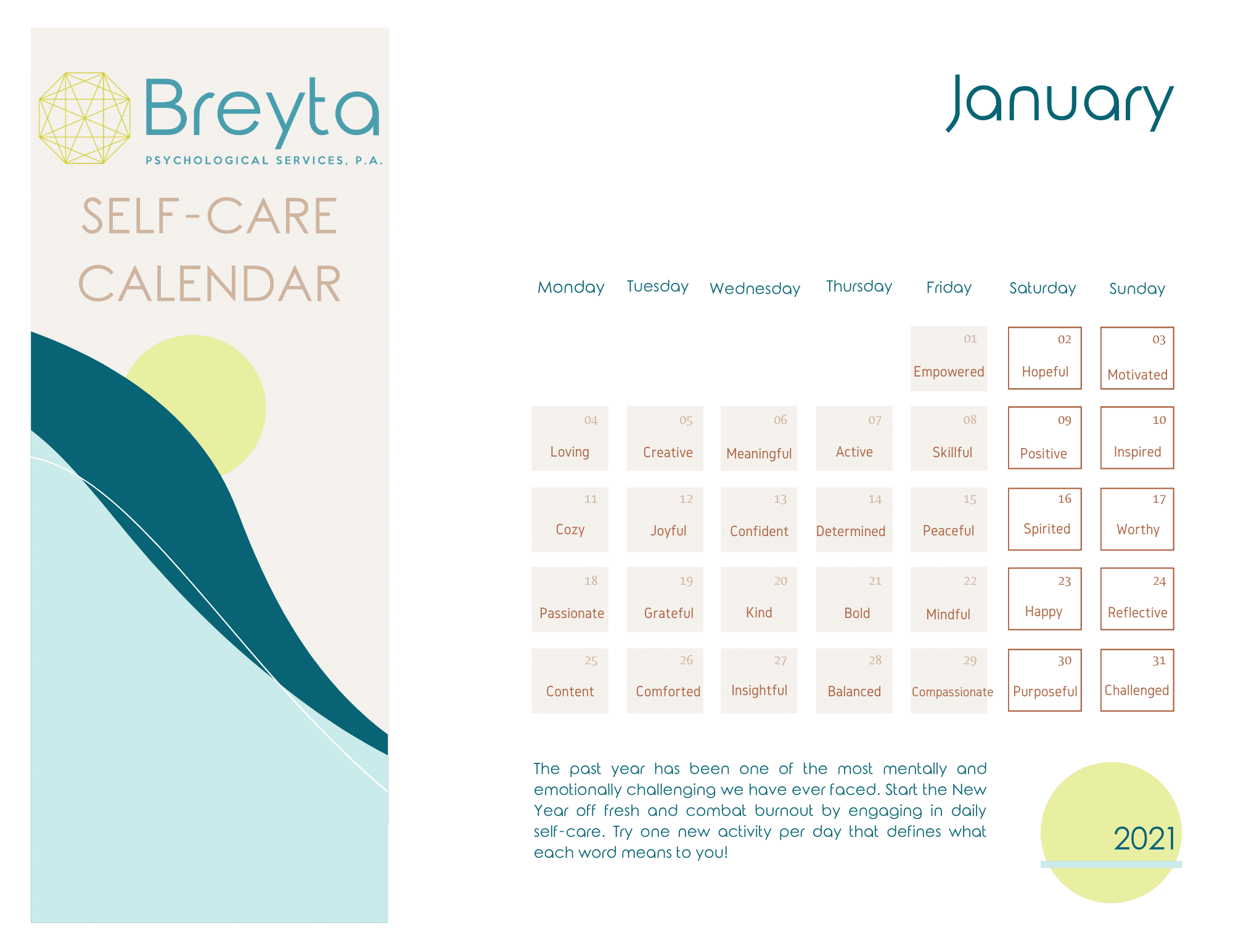 Free Self-Care Calendar